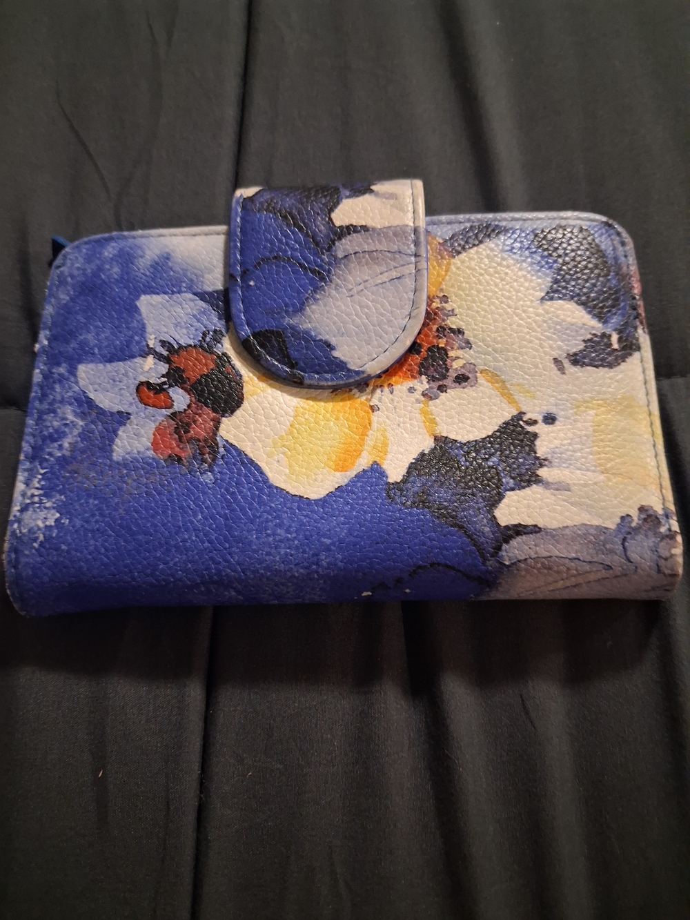 Buxton Blue Floral Snap Wallet with Yellow Accents